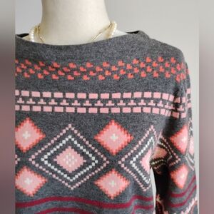 Talbots Lambswool Blend Southwestern Knit  Sweater Gray Pink Colorful Size Large